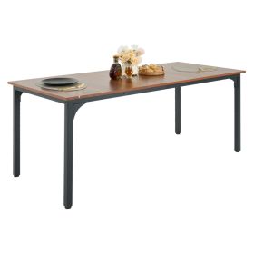 Rectangle Dining Table, 71 inch Length Large Wood Tables for 6-8 Person, Farmhouse Dinner Furniture, Rustic Conference Desk with Iron Legs