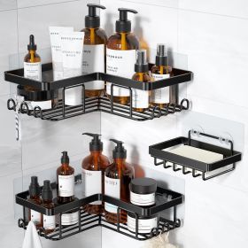 12 Hooks, Rustproof Stainless Steel Bathroom Organizer, No Drilling Wall Mounted Rack, Black, 3-Pack