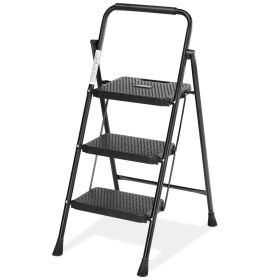 3 Step Ladder, Folding Step Stool with Anti-Slip Pedal, Lightweight Portable Ladder for Home, Workplace, 800lbs Capacity, Black