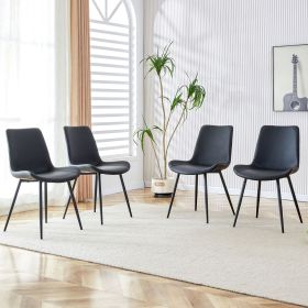 Black artificial leather backrest cushion dining chair, black metal legs, curved widened cushion design for more comfort, suitable for restaurant