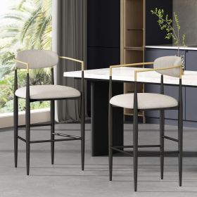 Barstools Set of 2, Counter Height Upholstered Bar Stools with Backs and Iron Legs for Kitchen Island, Beige Fabric Seating 260LBS Weight Capacit