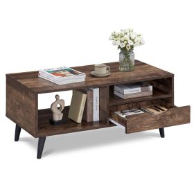 Coffee Table with Storage Rustic Rectangle Center Table (Color: Walnut)